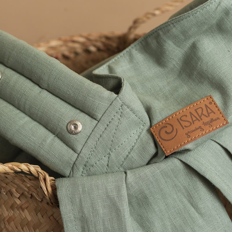 Isara Linen baby carrier closeup