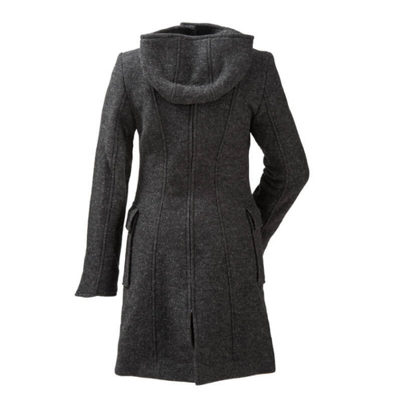 Mamalila Hooded Babywearing Coat Vienna - Anthracite, cozy back view, boiled wool, windproof, perfect for all weather | Babymaxi