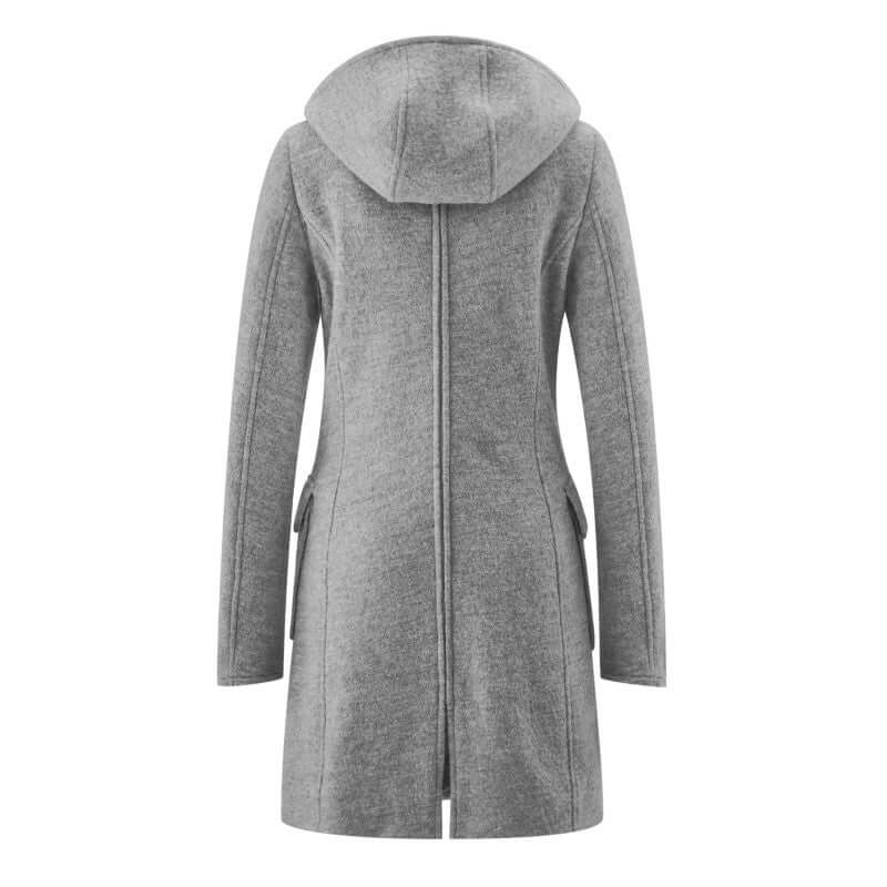 Mamalila Hooded Babywearing Coat Vienna - Light Grey back view of stylish boiled wool jacket | Babymaxi