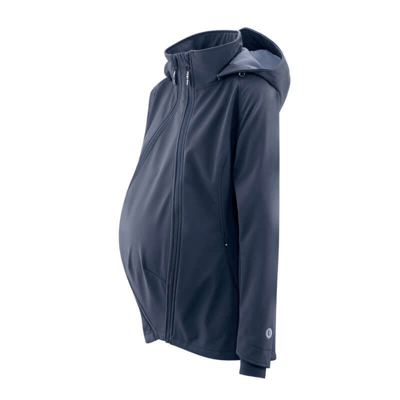 Mamalila Softshell Babywearing Jacket Allrounder - Navy showing side view, perfect for versatile weather | Babymaxi