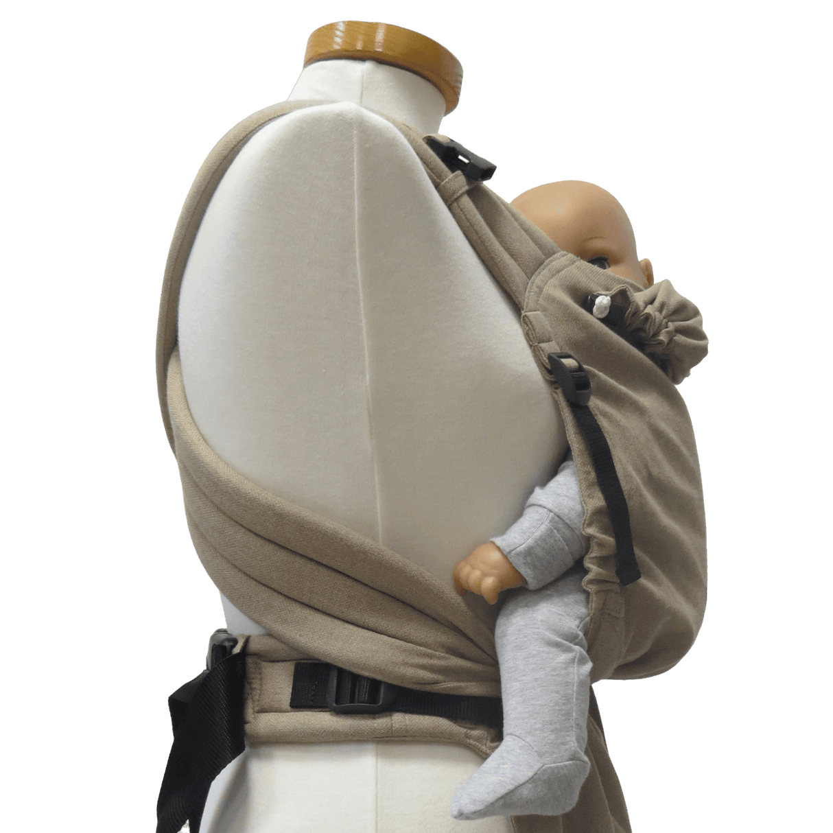 Storchenwiege Talemo Half-Buckle Baby Carrier - Sand showcasing adjustable design with baby, perfect for comfort and convenience | Babymaxi