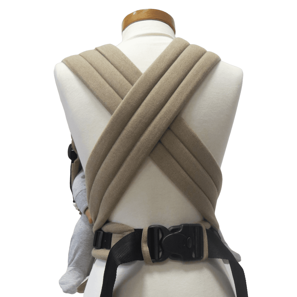 Storchenwiege Talemo Half-Buckle Baby Carrier - Sand on a mannequin showcasing its adjustable design | Babymaxi