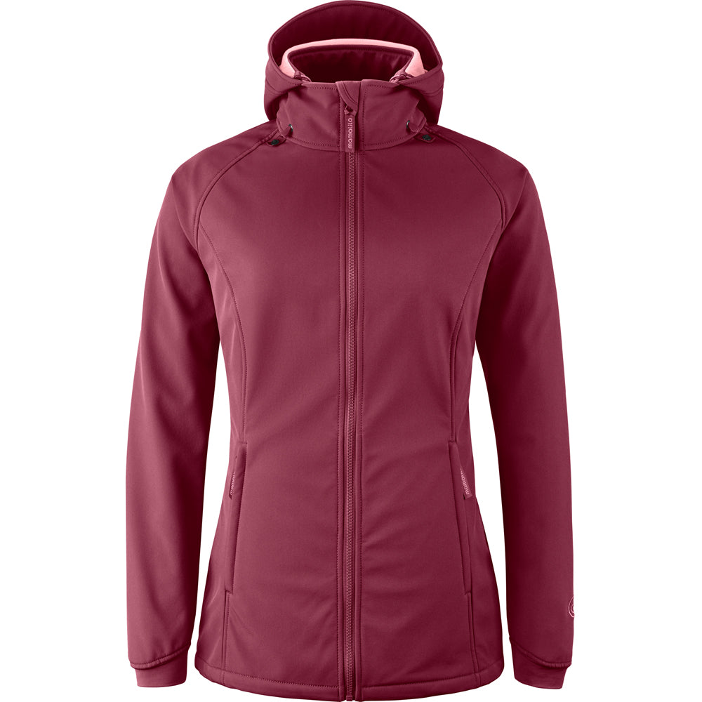Mamalila Softshell Babywearing Jacket Allrounder Fit Burgundy, front view with contrast hood lining