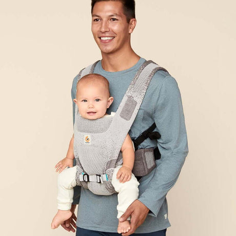 Ergobaby Aerloom, Lightweight & Breathable - Slate Grey baby carrier with happy baby | Babymaxi