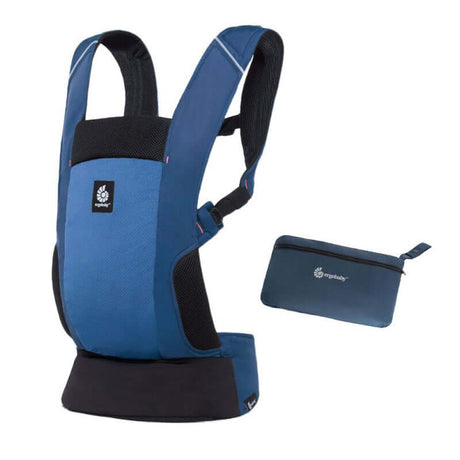 Ergobaby Away, Compact & Foldable - Midnight Blue carrier with matching storage pouch for on-the-go convenience | Babymaxi