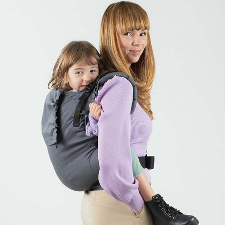 Isara Preschooler (up to 30kg) - Graphite Linen baby carrier shown with a child, ideal for 9 months to 8 years | Babymaxi