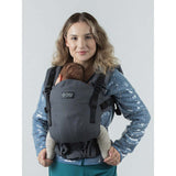 Isara The One - Graphite Linen baby carrier with child, perfect for all body types | Babymaxi