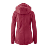 Back view of Mamalila Softshell Babywearing Jacket Allrounder - Berry, featuring hood and stylish A-shaped design | Babymaxi