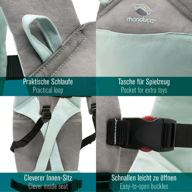 Manduca Doll Carrier - Zebra with practical loop, toy pocket, clever inside seat, and easy-to-open buckles | Babymaxi