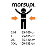 Sizing chart for Marsupi Breeze - Lilac baby carrier, showing size range for S/M, L, XL, and XXL | Babymaxi