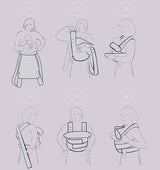 Illustration of Marsupi Classic - Grey baby carrier usage steps for ergonomic baby carrying | Babymaxi