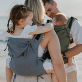 Quokkababy E-Carrier - Blue Vibes with child on parent's back, perfect for comfort and ergonomics | Babymaxi