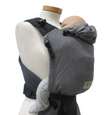 Storchenwiege Talemo Half-Buckle Baby Carrier - Leo Black White with adjustable straps and baby cuddled close | Babymaxi