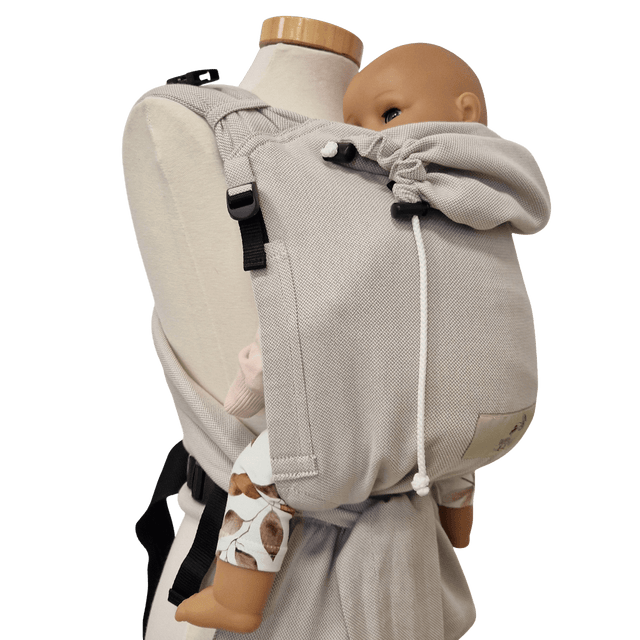Storchenwiege Talemo Half-Buckle Baby Carrier - Moonstone with adjustable straps and baby doll | Babymaxi