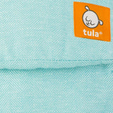 Close-up of the Tula Linen Explore - Robin baby carrier in light blue with Tula logo. | Babymaxi