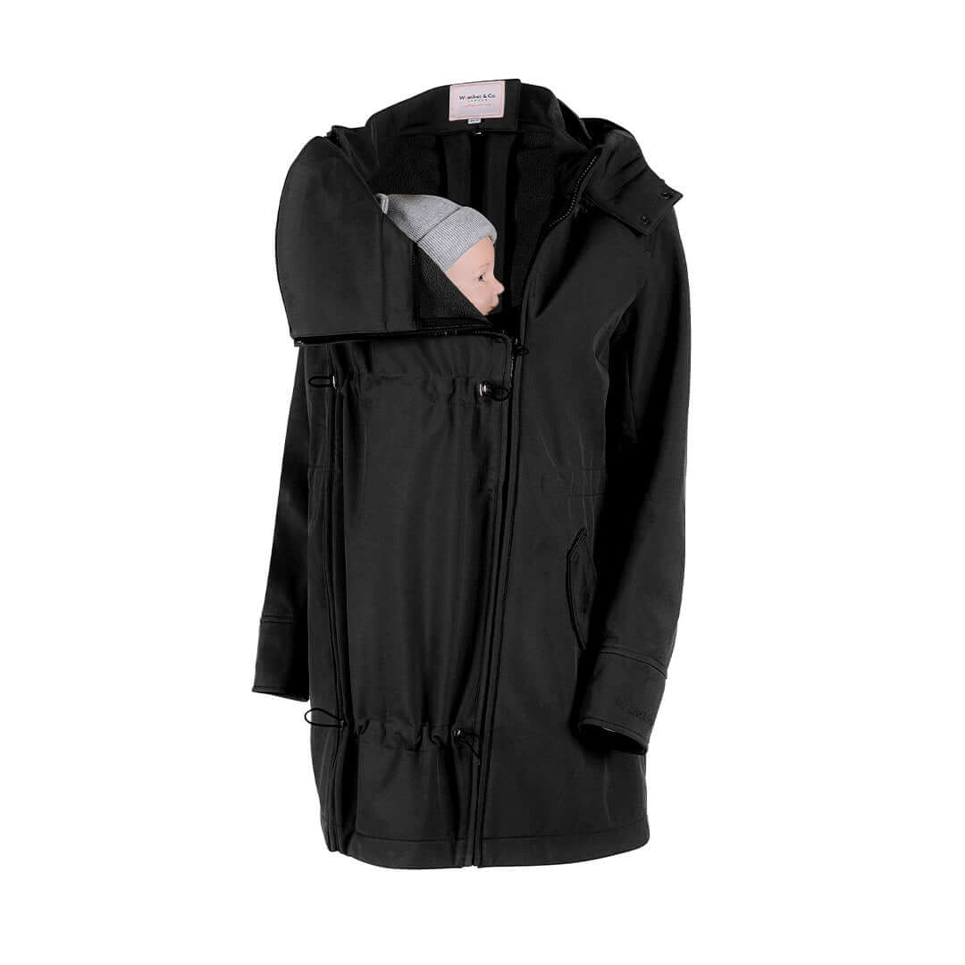 Wombat & Co. London - Shell Baby Carrier Coat - Black with baby wearing feature | Babymaxi