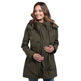 Wombat & Co. London - Shell Babywearing Coat - Camo Green model wears stylish baby carrier jacket | Babymaxi