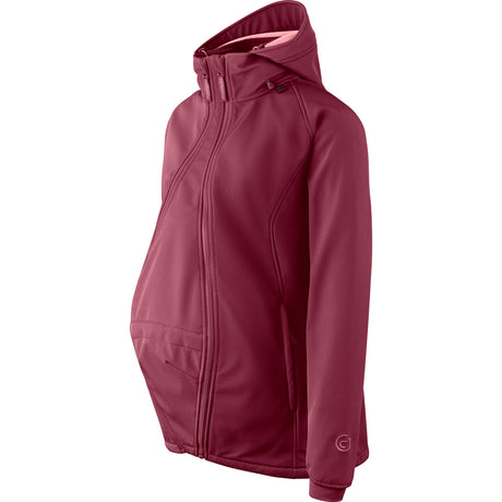 Mamalila Softshell Babywearing Jacket Allrounder Fit Burgundy, maternity jacket with pregnancy insert, side view
