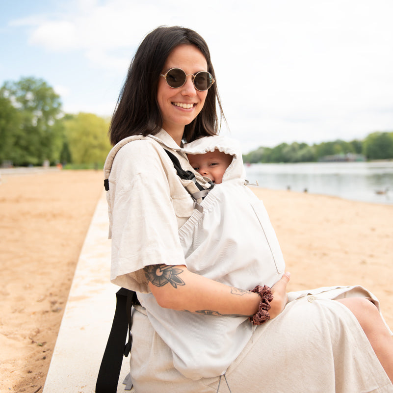 Sonnenschutz für Babytrage - Grau gestreift